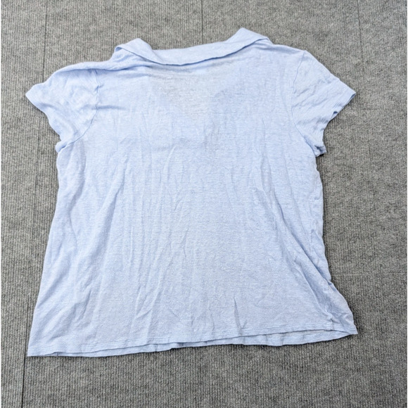 J Jill Linen Top Womens Medium Blue Polo Minimalist Preppy Coastal Timeless - Picture 6 of 6